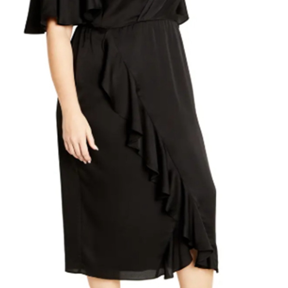 City Chic Black Ruffle Wrap Midi Dress - Picture 3 of 6
